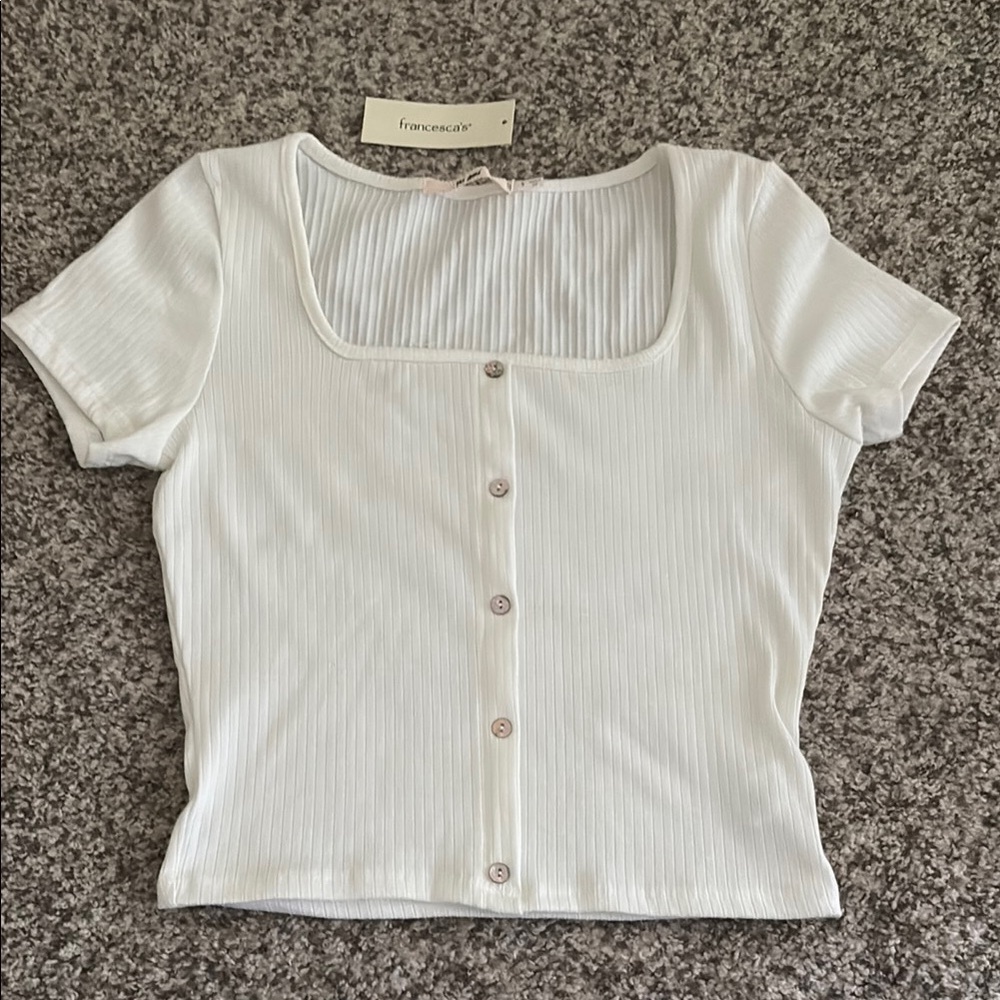 Francesca's Collections Cream Fitted Button Down Shirt